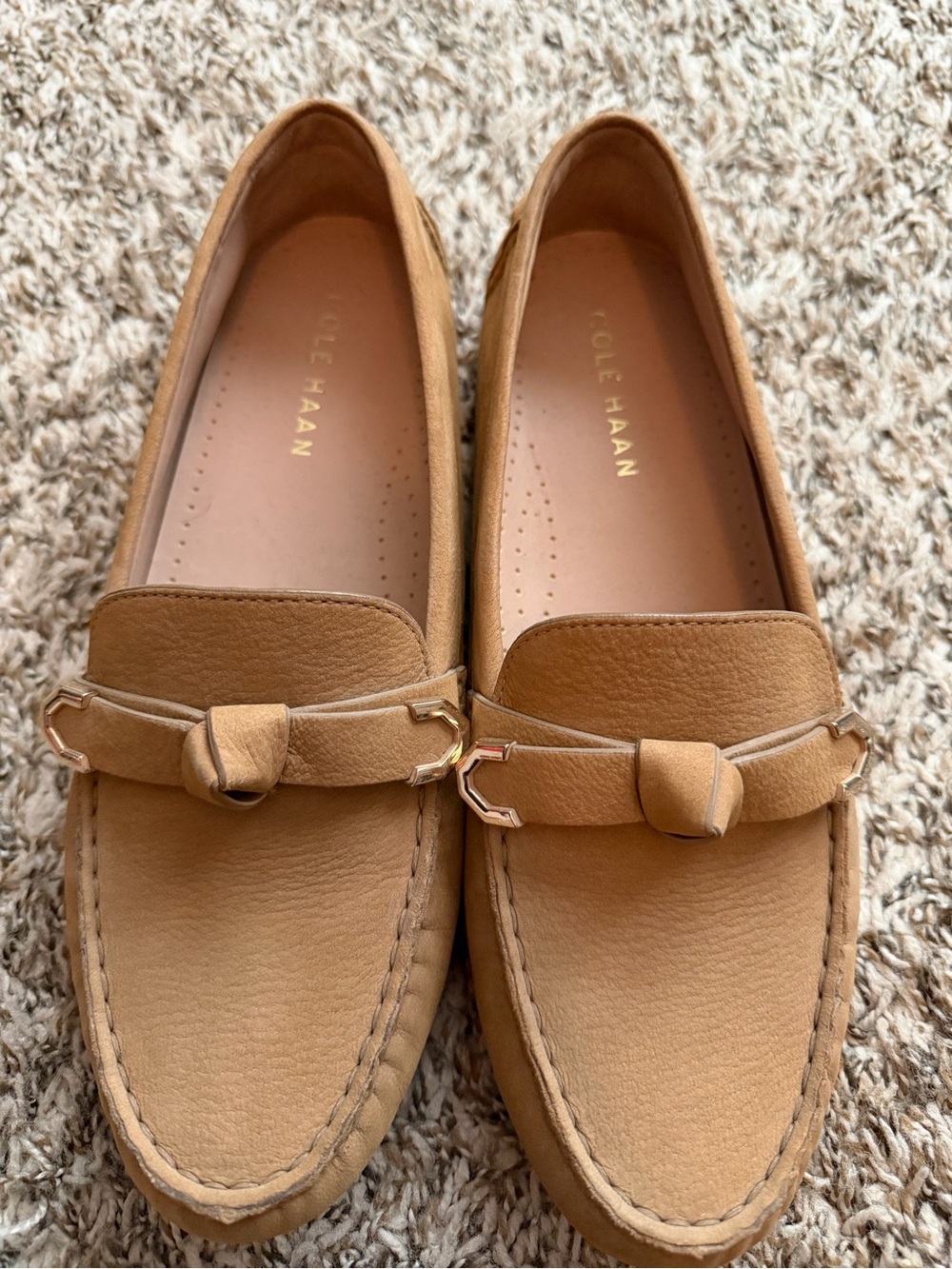 Cole Haan Tan Leather Knot-Detail Loafers - only worn once